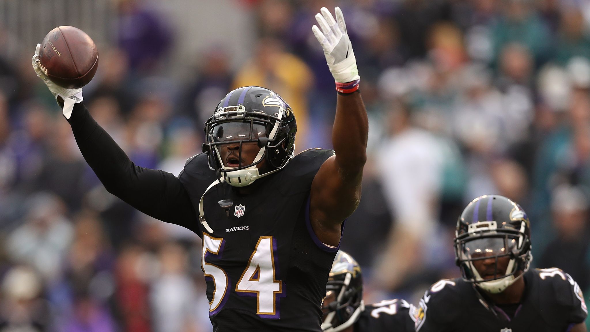 Baltimore Ravens' Zach Orr (45) celebrates after Orr tackles Dallas  Cowboys' B.W. Webb (20) on a kick return during the second half of an NFL  preseason football game Saturday, Aug. 16, 2014