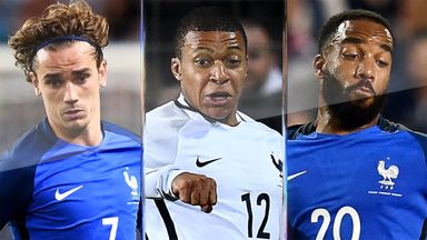 France forwards Antoine Griezmann, Kylian Mbappe and Alexandre Lacazette