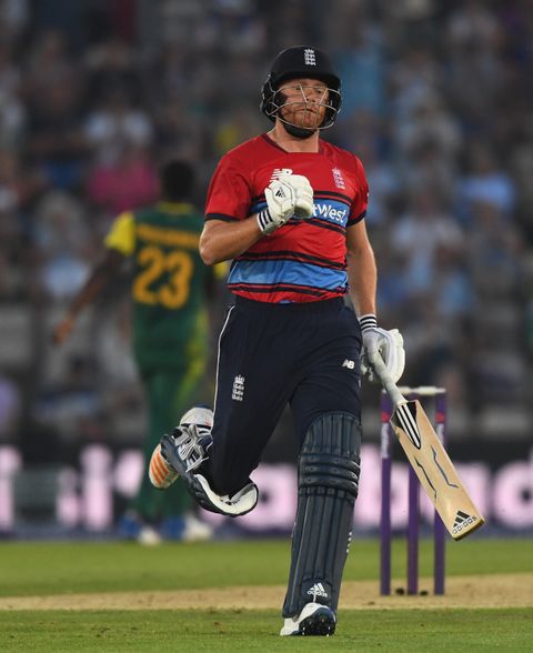 Jonny Bairstow of England celebrates after hitting the winning runs