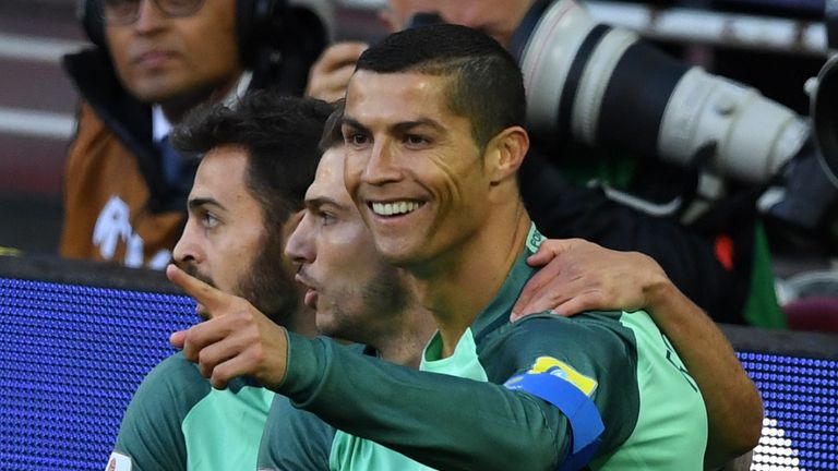 Cristiano Ronaldo celebrates scoring for Portugal