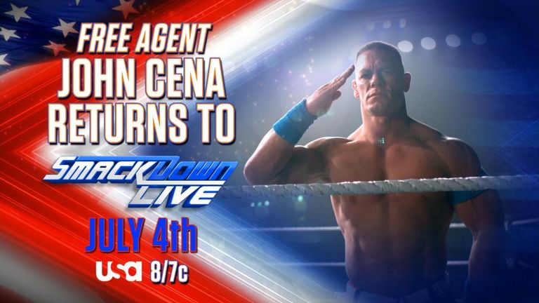 John Cena is being touted as a 'free agent' ahead of his return to WWE on July 4