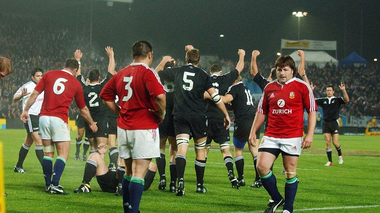 The Maori All Blacks celebrate their victory over the Lions in 2005