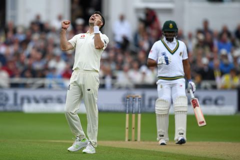 James Anderson celebrates dismissing Vernon Philander