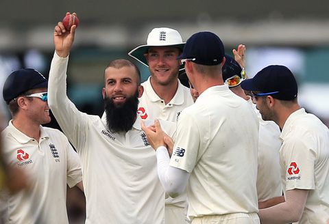 Moeen Ali celebrates his fifth wicket