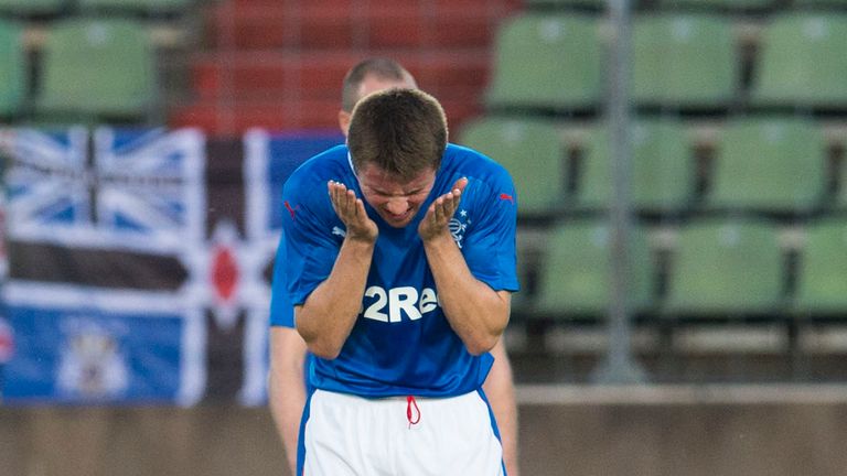 Rangers' Jordan Rossiter reacts to Progres Niederkorn's second goal