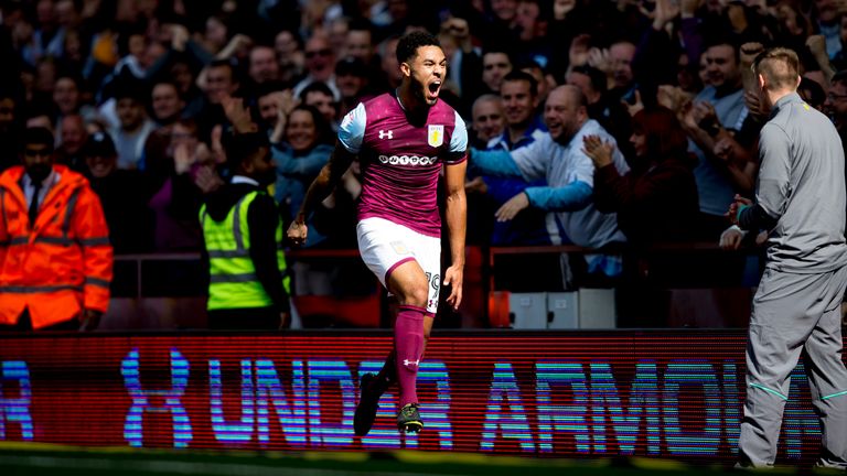Andre Green celebrates scoring for Aston Villa