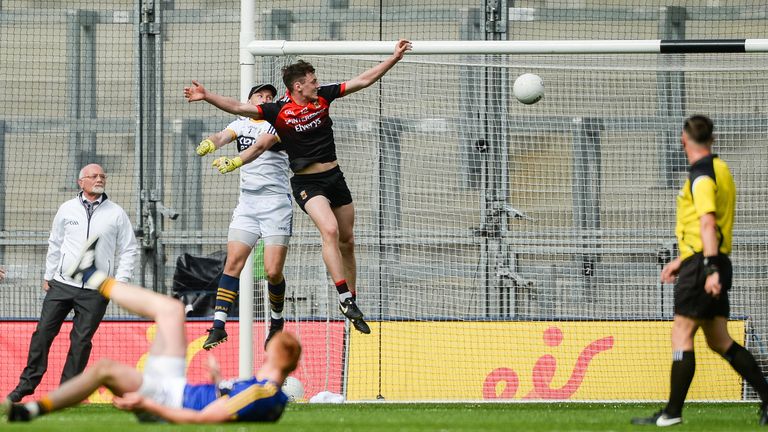 Diarmuid O'Connor of Mayo scores a goal against Kerry