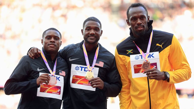 Justin Gatlin (centre) is omitted from the IAAF's World Athlete of the Year top-10