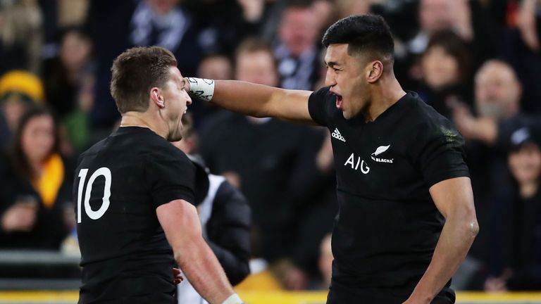 Beauden Barrett (left) and Rieko Ioane are Stuart Barnes' picks for Player of the Year and Breakthrough Player of the Year