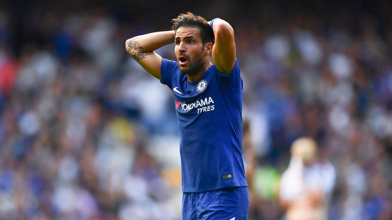 Cesc Fabregas reacts to being sent off