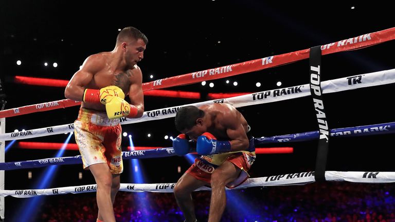 Lomachenko had Marriaga down twice before the Colombian's corner withdrew their fighter after seven rounds