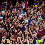 Galway captain David Burke lifts the Liam MacCarthy cup