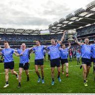 The Dublin players head to the hill with Sam Maguire