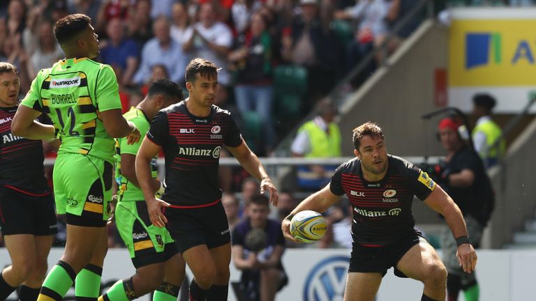  Brad Barritt  scores Saracens  first try 