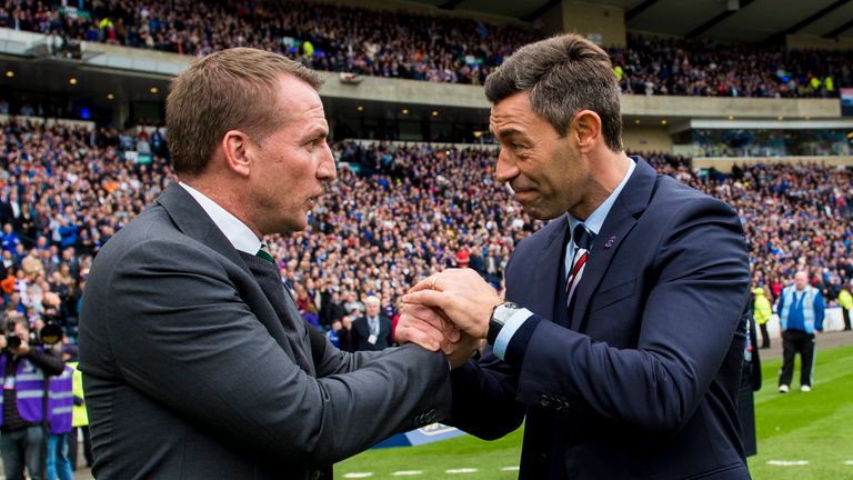 Celtic boss Brendan Rodgers (left) with Rangers manager Pedro Caixinha before the Scottish Cup semii-final last season