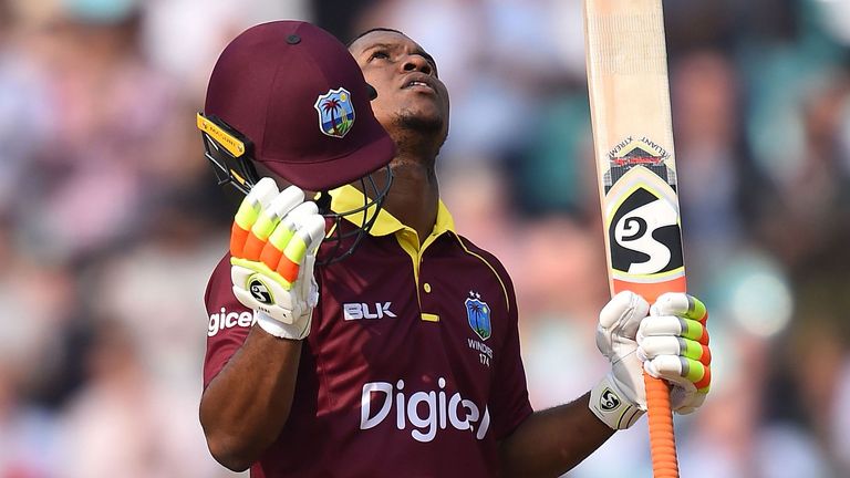 Evin Lewis smashed 176 from 130 balls for Windies at The Oval, his second ODI ton