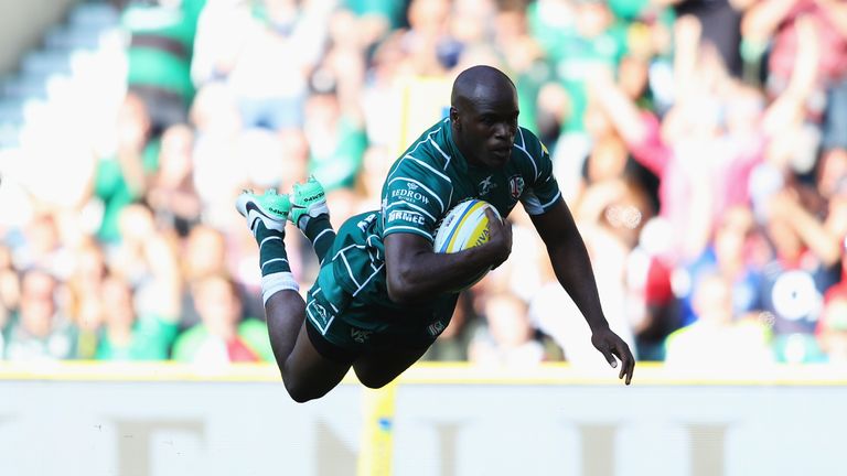 Topsy Ojo dives over for a try against Harlequins