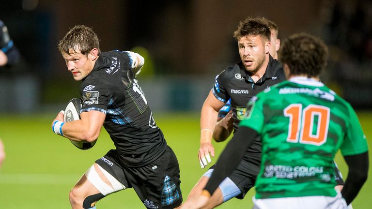 Glasgow Warriors' Peter Horne on his way to scoring a try