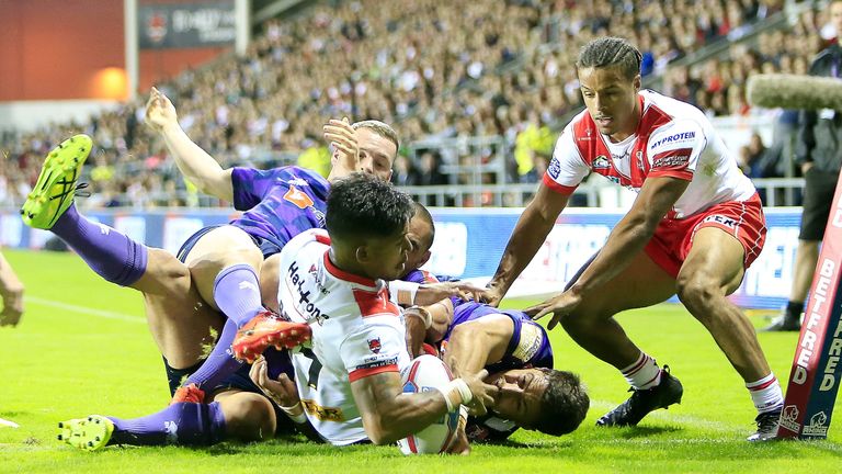 Ben Barba goes over for his first Super League try