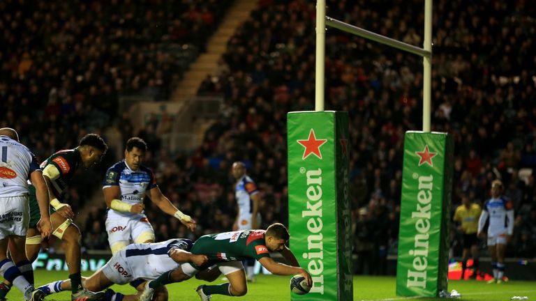 Ben Youngs goes over for Leicester