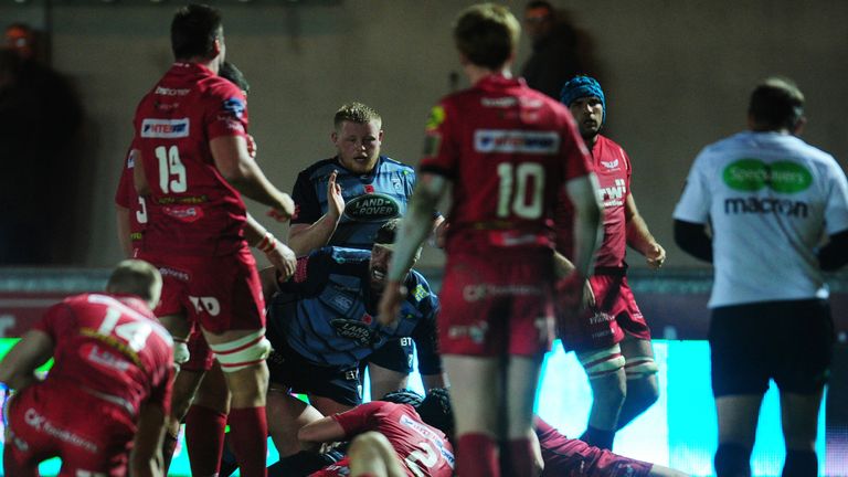 Lloyd Williams scored a scrappy second for Cardiff but Scarlets responded with two more of their own
