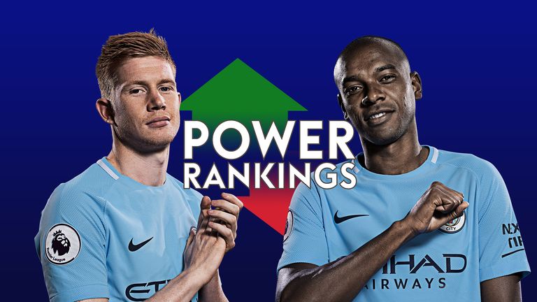 Manchester City's Kevin De Bruyne is top of the Power Rankings season chart, while team-mate Fernandinho is at No 4