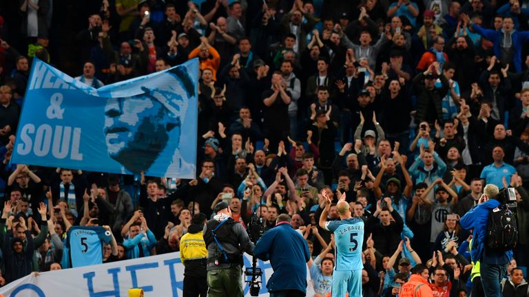 Manchester City fans pay tribute to Zabaleta in his final home appearance for the club