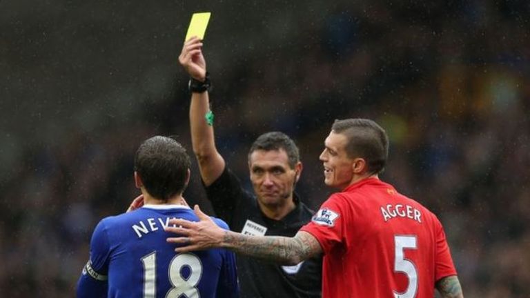 Phil Neville was booked for simulation in 2012
