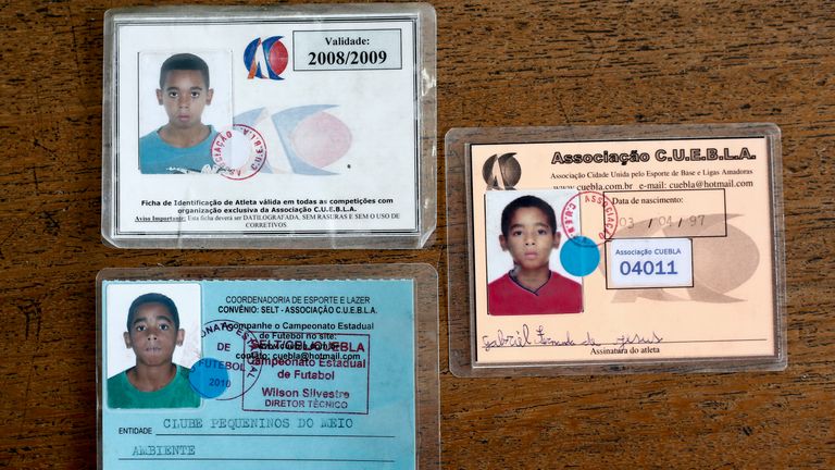 Reproduction of identity cards of Brazilian footballer Gabriel Jesus, when he started his career at the Clube Pequeninos do Meio Ambiente