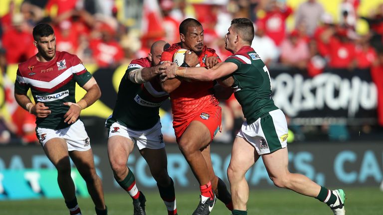 Sika Manu carries the ball forward for the Sea Eagles