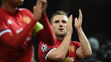 Luke Shaw claps the fans following Manchester United's win over CSKA Moscow