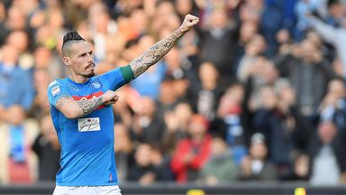 Marek Hamsik celebrates scoring his  116th goal for Napoli