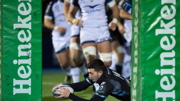 Leonardo Sarto goes over for Glasgow's first try of the evening