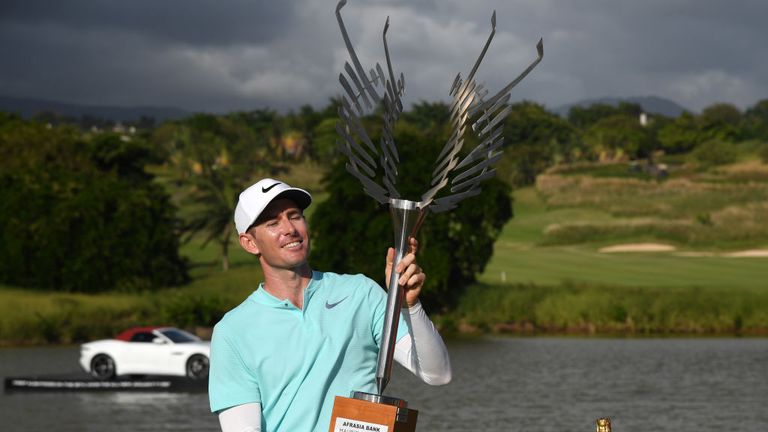 Dylan Frittelli celebrates his second European Tour success of the year
