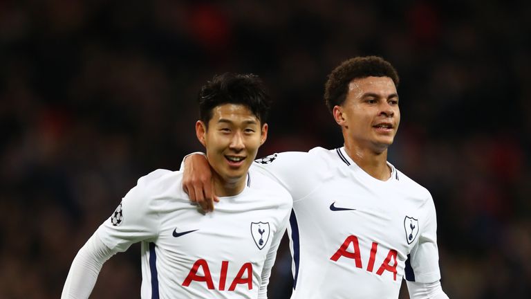 Heung-Min Son celebrates his goal with Dele Alli
