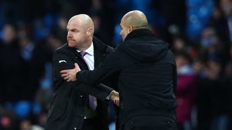 Man City boss Pep Guardiola (right) is Sean Dyche's pick for manager of the year