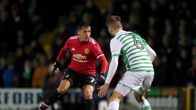 United's Alexis Sanchez (left) and Yeovil Town's Lewis Wing