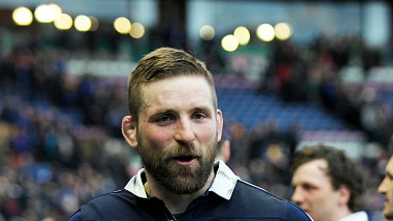 Scotland's flanker John Barclay celebrates after the win over England