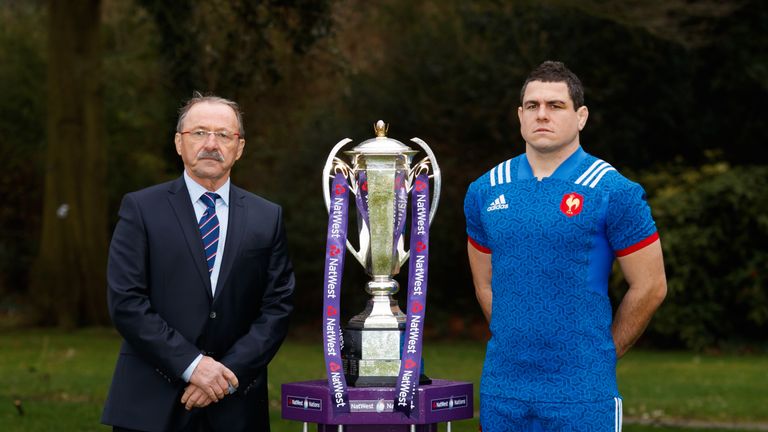 France's coach Jacques Brunel and captain Guilhem Guirado at the 2018 Six Nations Launch