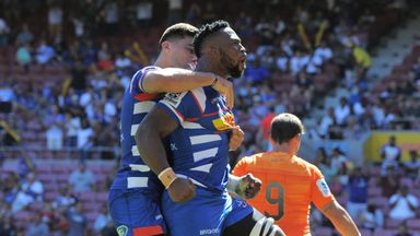 Siya Kolisi celebrates after scoring a try for the Stormers during their first game of the Super Rugby season