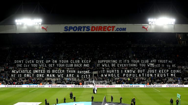 Newcastle fans displayed a Kevin Keegan quote before kick-off in protest against owner Mike Ashley