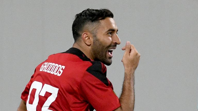 Ostersund's forward Saman Ghoddos celebrates after scoring against Zorya