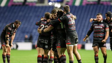 Edinburgh players celebrate their victory at Murrayfield 