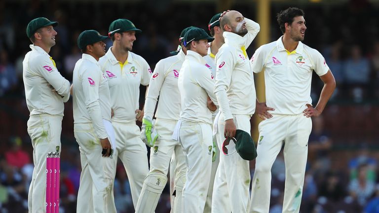 Australia await a DRS call to be revealed on the big screen during the Ashes series against England