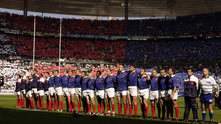 France's players singing their national anthem before kick-off in 2002