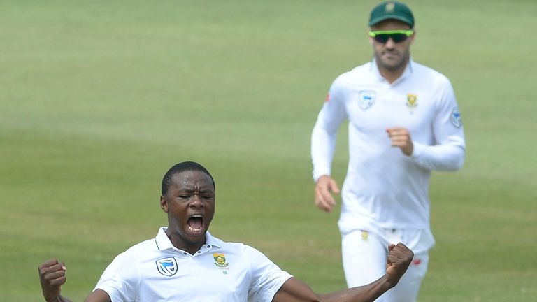 Kagiso Rabada celebrates one of his 11 wickets for South Africa in the second Test against Australia