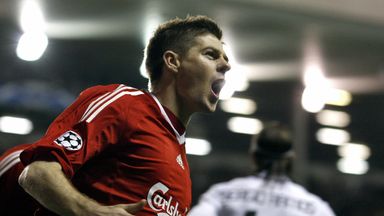 Liverpool captain Steven Gerrard celebrates a goal against Real Madrid in 2009