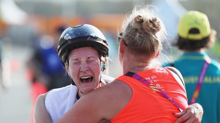 England's Hayley Simmonds in tears after winning bronze in the time trial
