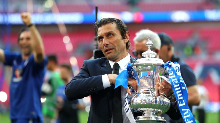 Conte gets his hands on the FA Cup for the first time