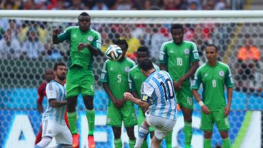 Lionel Messi scoring a free-kick against Nigeria for Argentina in the 2014 World Cup